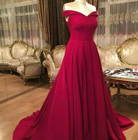 Red Sweetheart Prom Dress,long Formal Dress,off The Shoulder Sweep Train Prom Dress,simple Formal Dress