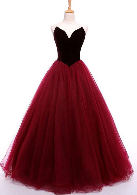 Burgundy Prom Dress,tulle Prom Dress,sweetheart Neck Long Prom Gown,burgundy Evening Dress,2018 Formal Dress