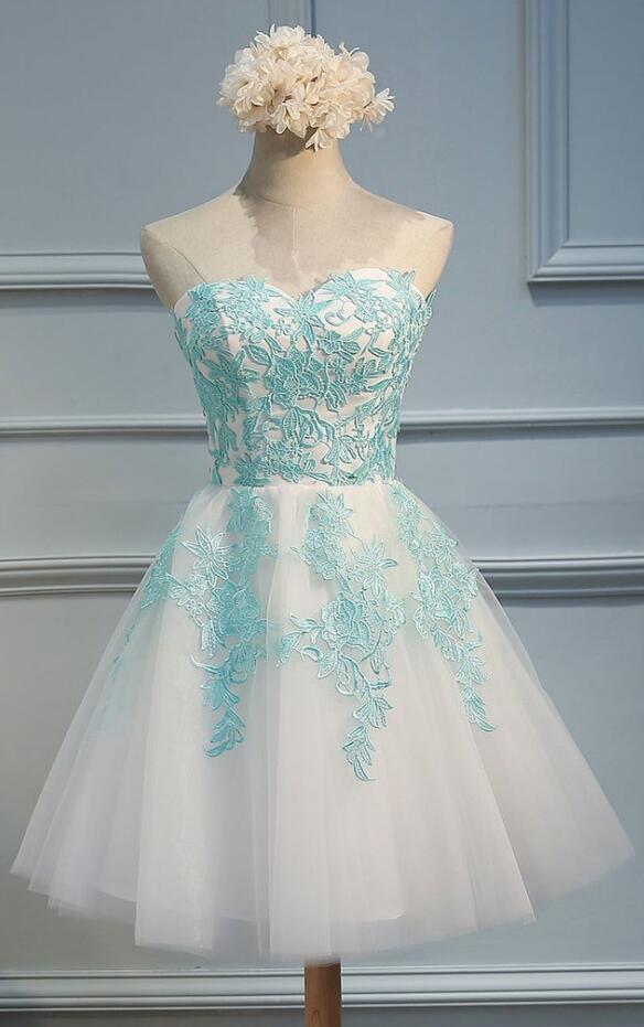 Sweetheart Green Lace Homecoming Dress,applique Tulle Short Prom Dress,cute Homecoming Dress