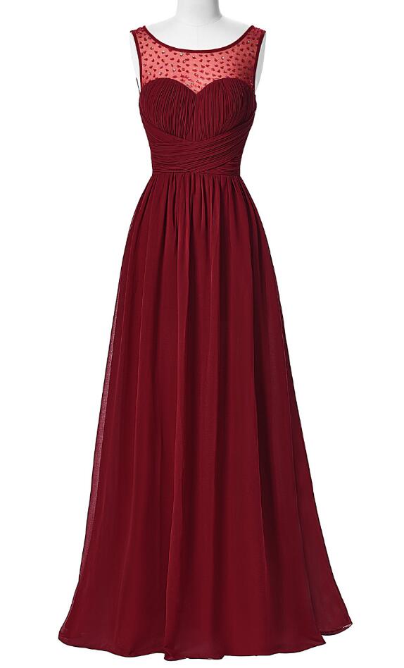 Sleeveless Burgundy Prom Dresses ,v-back Chiffon Long Prom Dress,handmade Prom Dress, Prom Dress,formal Evening Gown,prom Gown