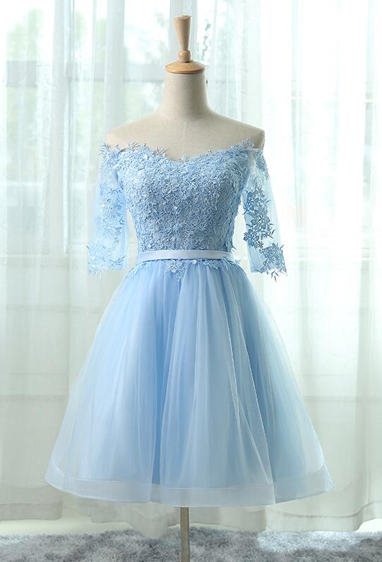 Beauty Simple Lace Homecoming Dress,off-the-shoulder Appliqu Short Homecoming Dress In Light Blue, on Luulla Beauty Simple Lace Homecoming Dress,off-the-shoulder Appliqu Short Homecoming Dress In Light Blue, on Luulla