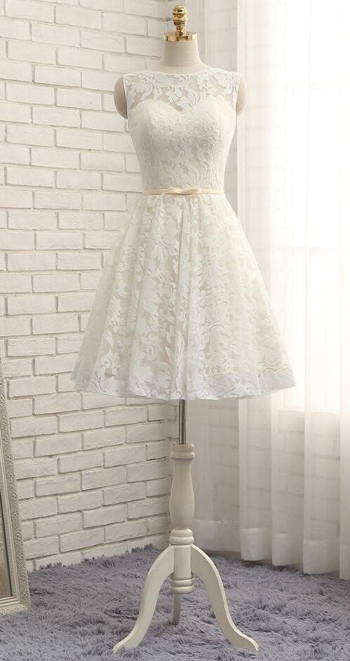 Beauty Ivory Lace Prom Dress,short Homecoming Dress,bateau Cocktail Party Dress