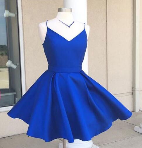 Spaghetti Straps Royal Blue Homecoming Dresses,short Prom Dress,royal Blue Prom Dress,cute Homecoming Dress With Ribbon,simple Homecoming Dress