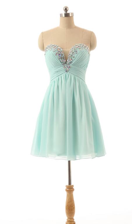 Crystals Short Tulle Homecoming Dresses ,sweetheart Prom Dress, Chiffon Prom Dress