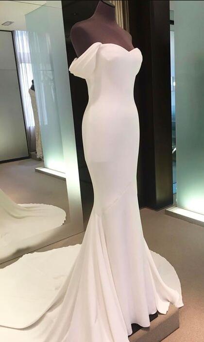 Off Shoulder Backless Prom Gown, White Prom Dress,mermaid Long Prom Dress,spandex Evening Gowns