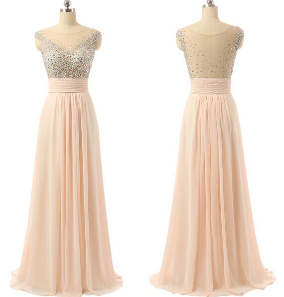 Blush Prom Dress,sexy Beaded Illusion Prom Dress, Chiffon Prom Dress,sexy Open Back Prom Gown,formal Evening Party Dress