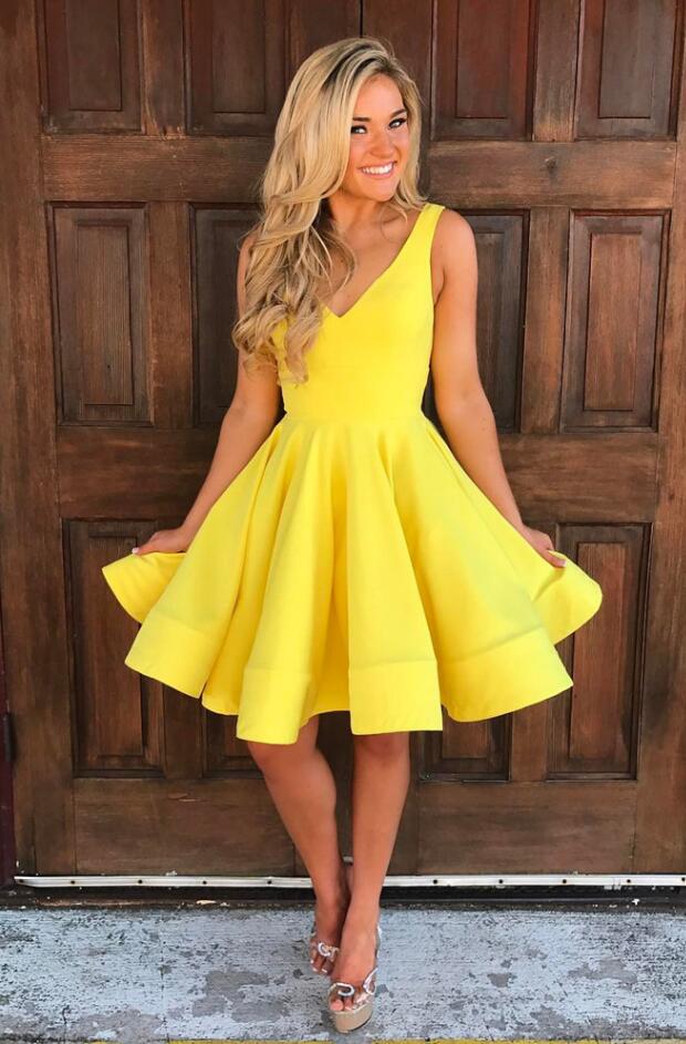 yellow semi formal dress short