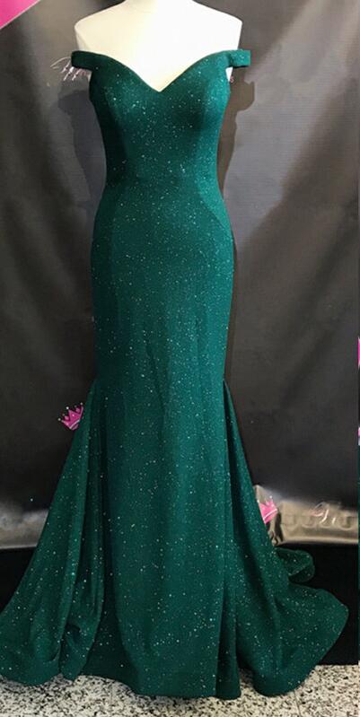 Sexy Emerald Green Prom/evening Dresses,mermaid Prom Dress,sequins Evening Gowns,off Shoulder Prom Dresses,sexy Party Dress
