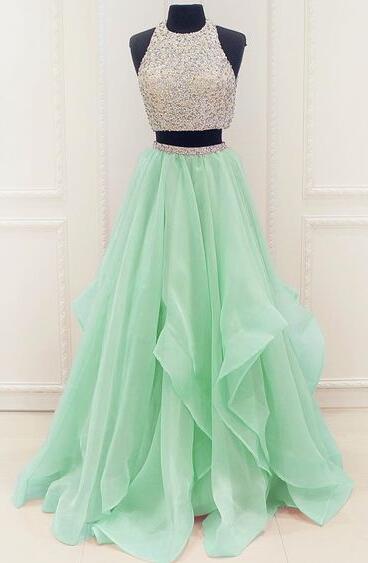 Sexy Two Piece Prom Dress,elegant Tulle Prom Dress, Long Homecoming Dress,tulle Prom Gowns