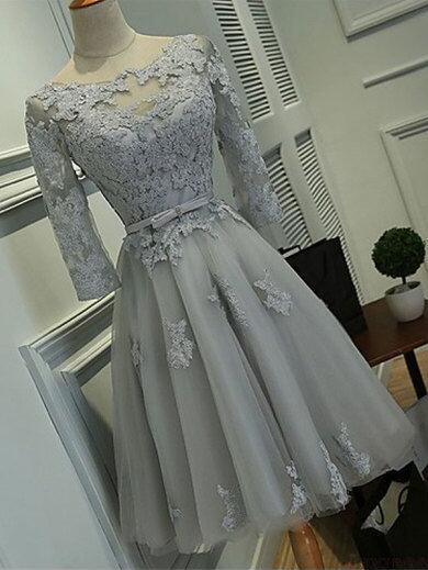 Gray Lace Prom Dress,short Prom Dress,short Homecoming Dress With Full Sleeves