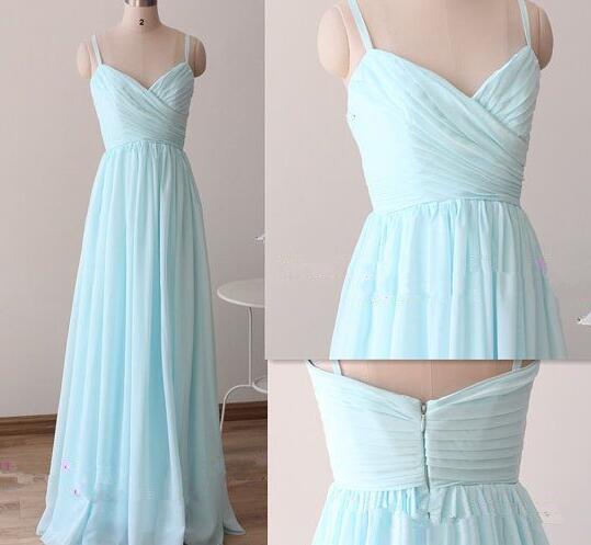 Simple Bridesmaid Dress, Spaghetti Straps Sky Blue Bridesmaid Dresses, Chiffon Bridesmaid Dress, Wedding Party Dresses