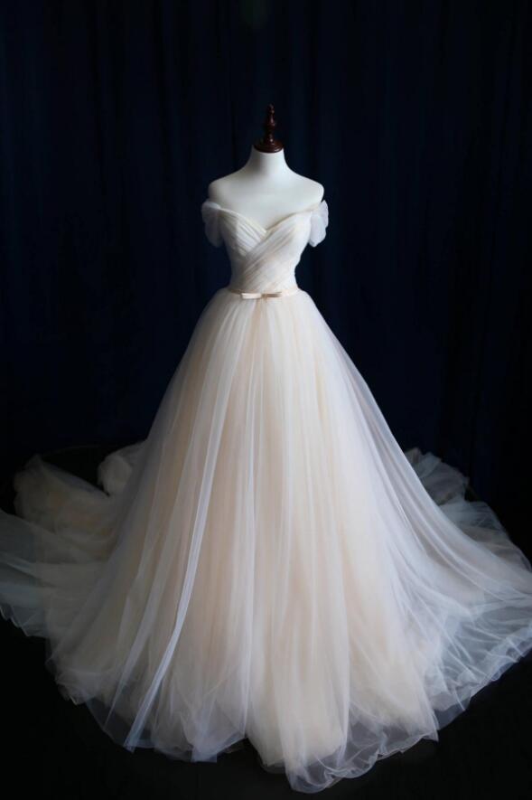 Off Shoulder Wedding Dress,chiffon Bridal Gown, Wedding Dress, Ivory Wedding Dress With Corset Back