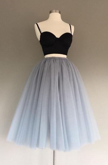 Two-piece Gray Prom Dress,tulle Short Homecoming Dress,charming A-line Graduation Dress, Homecoming Dress,cute Mini Prom Dress,sweet 16