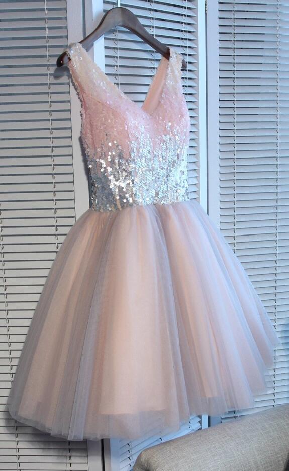 Sexy Homecoming Dresses,a-line Homecoming Dress,2018 Homecoming Dress, Short Prom Dress,pink Party Dresses,tulle Homecoming Dress,sequined Prom