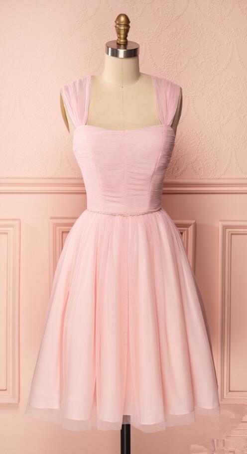Pink Sleeveless Ruched A-line Short Homecoming, Prom Dress, Cocktail Dress