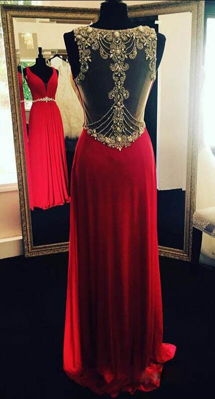 Charming Beading Prom Gowns,chiffon Prom Dress,sexy Prom Dresses,red Prom Dress,sparkle Party Dresses,long Prom Gown,2018 Evening Gowns,sparkly