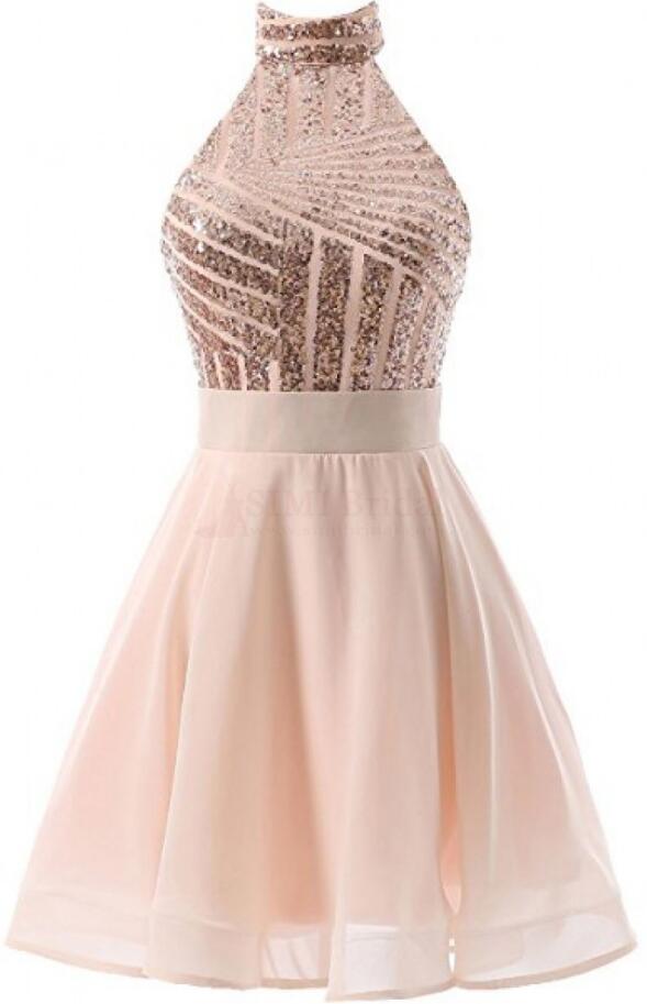 Halter Chiffon Sequinned Short Homecoming, Party Dress, Prom Dress