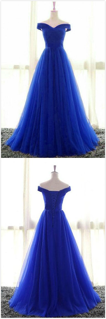 Simple Prom Dress, Prom Dress 2018,a-line Prom Dress, Off Shoulder Blue Prom Dress,sexy Tulle Floor Length Prom/evening Dress