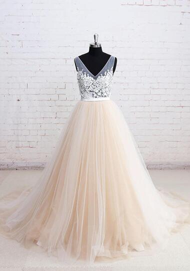 Cute Champagne Prom Dress Tulle Mermaid Sleeveless Evening Dress DP05139
