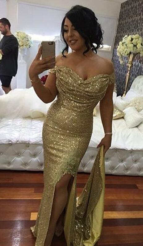 gold sexy prom dress