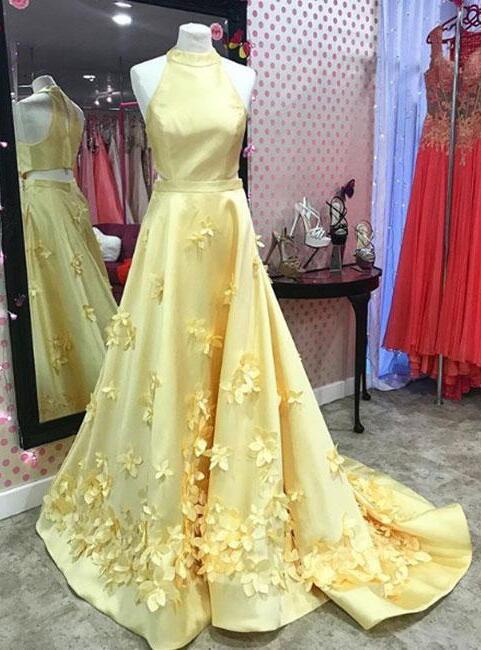 Yellow Satin Prom Dress,unique Prom Dress, Prom Dress,long Prom Dress, Yellow Evening Dress