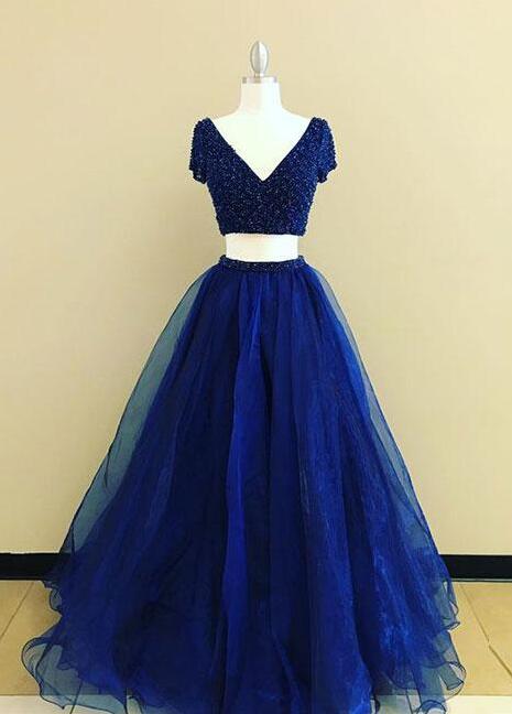Intage Prom Gowns,royal Blue Prom Dress, Prom Dress,two Pieces Long Prom Dress, Simple Prom Dresses, Prom Gown,vblue Evening Dress