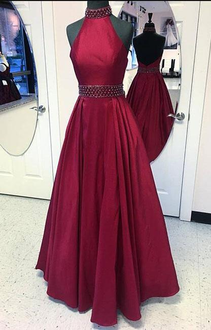 Burgundy Prom Dress,stain Prom Dress,sexy Prom Gown,round Neck Long Prom Dress, Burgundy Evening Dress