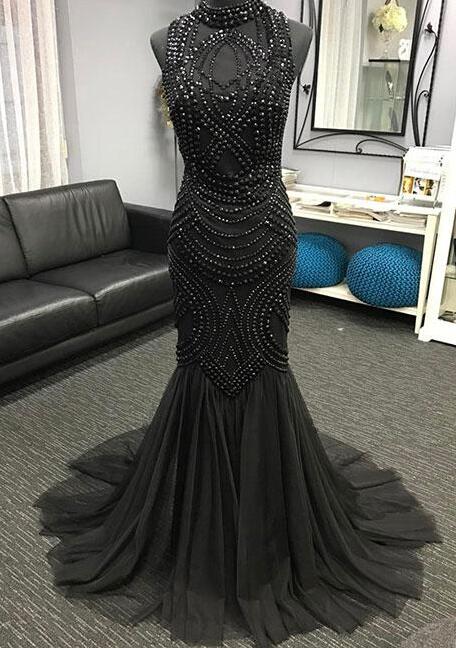 Unique Prom Dress,sexy Prom Dress,a Line Prom Dress,sexy Evening Dress,tulle Beads Mermaid Long Prom Dress, Evening Dress 2018