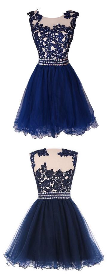 Charming Homecoming Dress,short Homecoming Dress, Prom Dress,blue Homecoming Dress,applique Prom Dress, Sleeveless Homecoming Dress