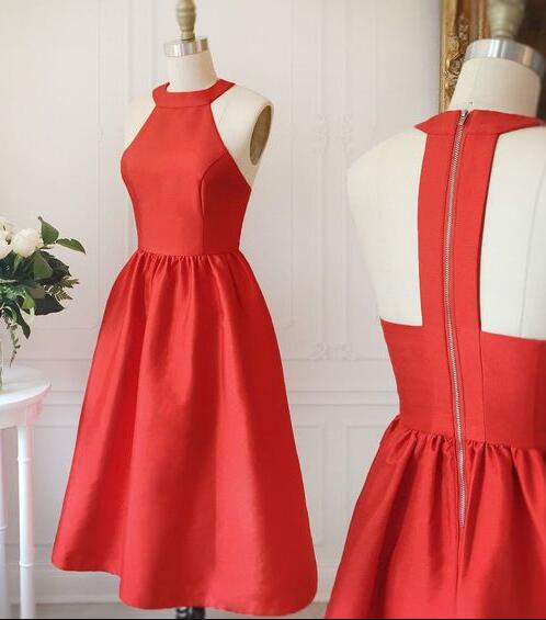 A-line Homecoming Dress, High Neck Homecoming Dress,red Homecoming Dress, Backless Homecoming Dresses