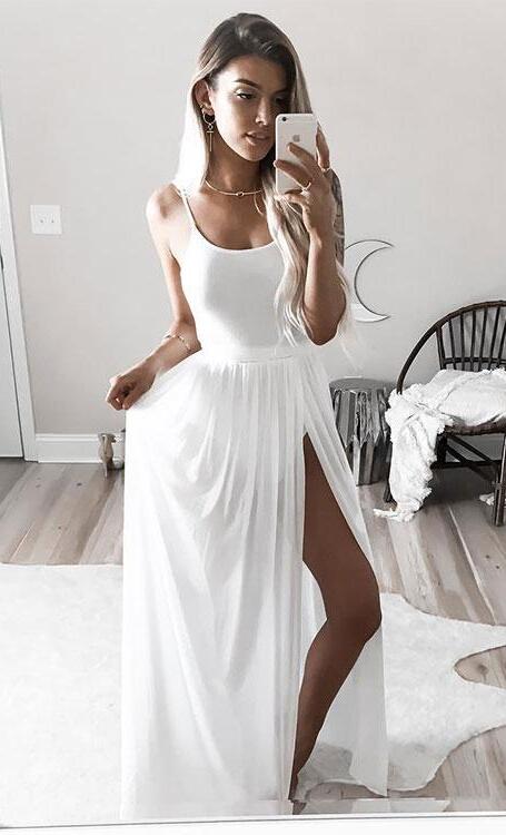 Simple White Prom Dress,cheap Prom 