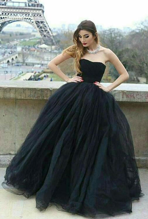 black tulle evening dress