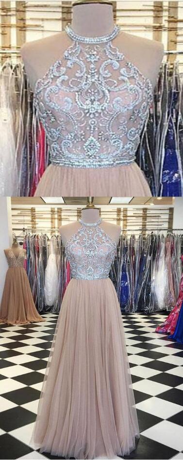 Champagne Tulle Strapless Prom Dress,beading Prom Dress, Prom Dress,floor Length Rhinestone Evening Dress, Long Spring A-line Cocktail Dress