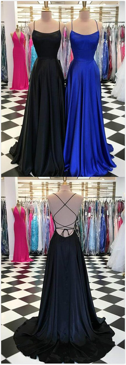 Royal Blue Prom Dress,simple Beautiful Evening Dresses, Long Promn Dress,sexy Cheapp Prom Dress,criss Cross Back Black Party Gown