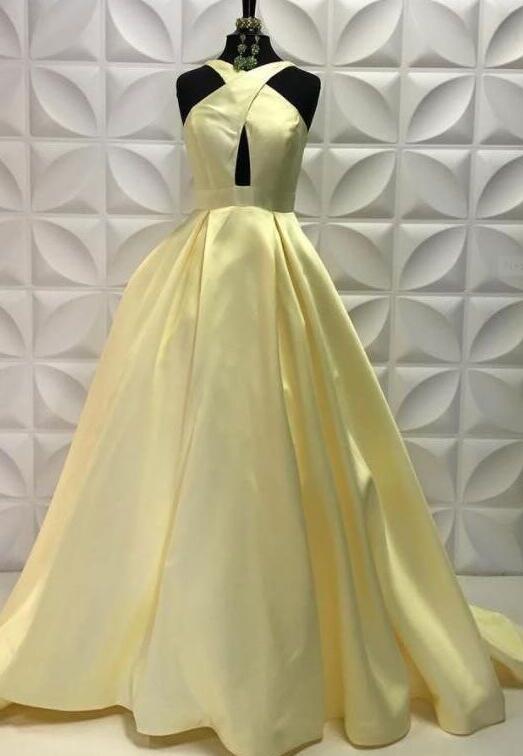 Elegant Yellow Prom Dress,sexy Prom Dress, Prom Dress,halter Long Prom Dresses With Keyhole, Formal Dresses Long