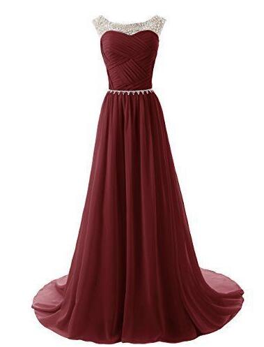 Custom Made Prom Dress,chffon Prom Dress,a Line Round Neckline Prom Dress, Maroon Long Prom Dresses ,2018 Long Formal Dresses