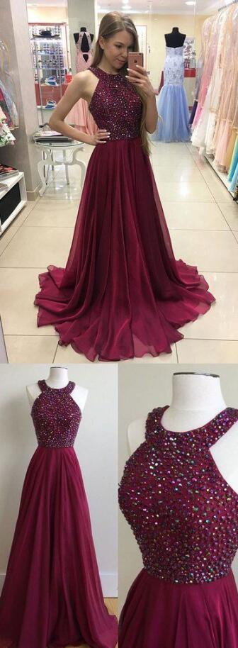 Beaded Prom Dresses, Long Party Gown, Long Prom Dress, Halter Neckline Prom Dress,sexy Beading Prom Dress, Graduation Dresses, Formal Dress For