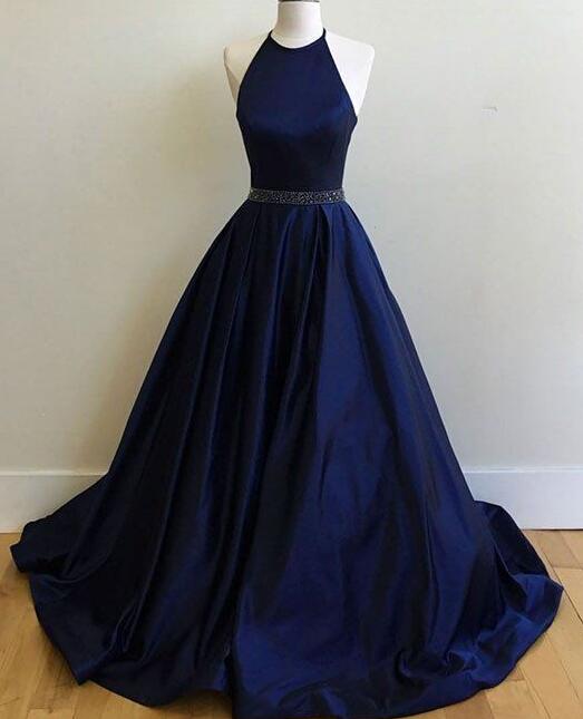 Sexy Prom Dress, Charming Prom Dress,sexy Prom Dress,simple Halter Prom Dress, Navy Blue Prom Dress, Ball Gowns