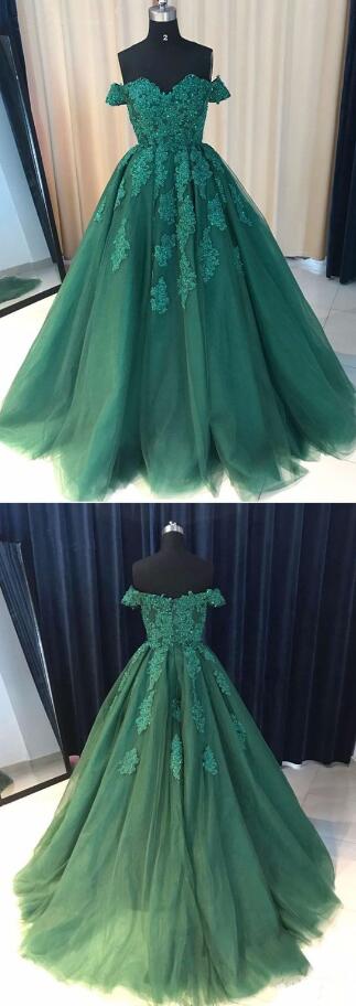 Beautiful Green Prom Dress,sexy Prom Dress,lace Tulle Prom Gown, Wedding Dress,off The Shoulder Prom Dress,beading Evening Dresses