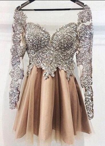 Long Sleeve Prom Dress,short Prom Dress,tulle Prom Dress,beaded Prom Dress,mini Prom Dress,fashion Homecoming Dress,sexy Party Dress, Style