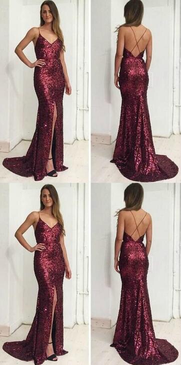 burgundy glitter prom dress