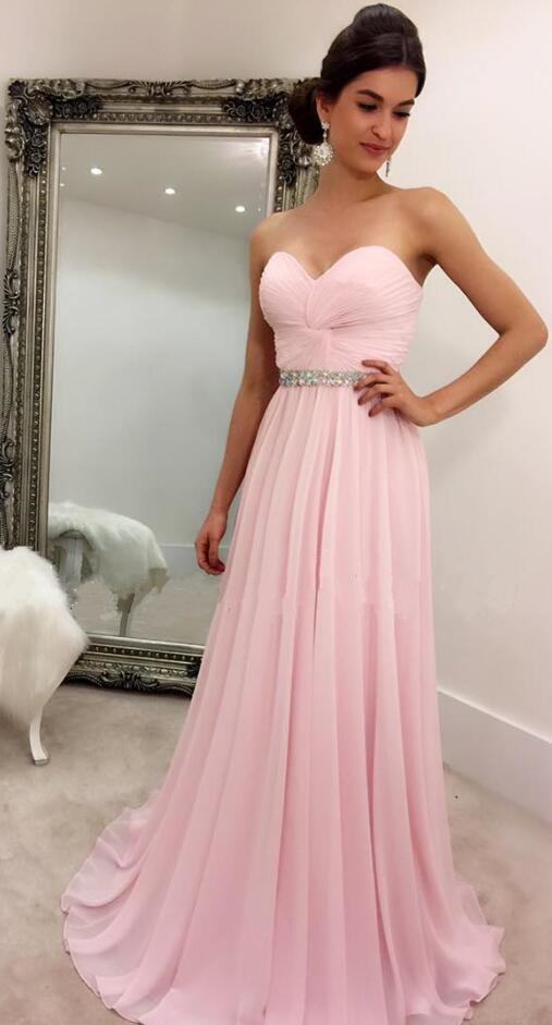 Simple Prom Dress Light Pink Pleated Prom Dress Cheap Prom Dress