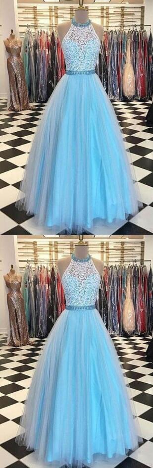 Halter Lace Prom Dress,tulle Prom Dress, Prom Dress,a-line Floor-length Prom Dress,sexy Prom Dress/evening Dress