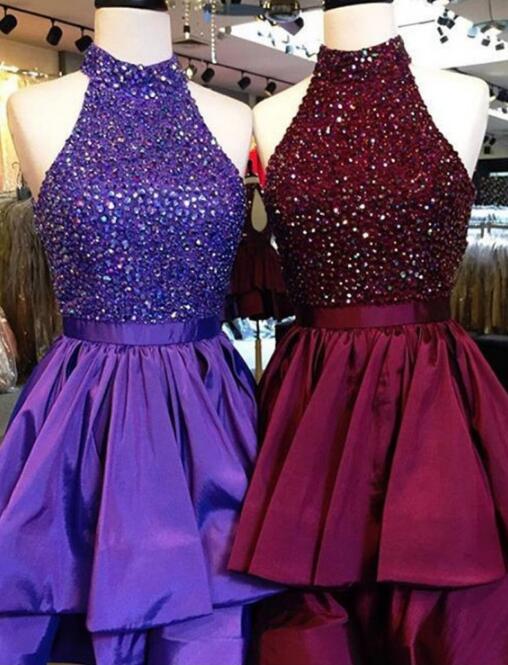Beading Top Homecoming Dresses, Stain Homecoming Dress,high Neck Homecoming Dress, Sexy Homecoming Dress,knee Length Party Prom Dresses