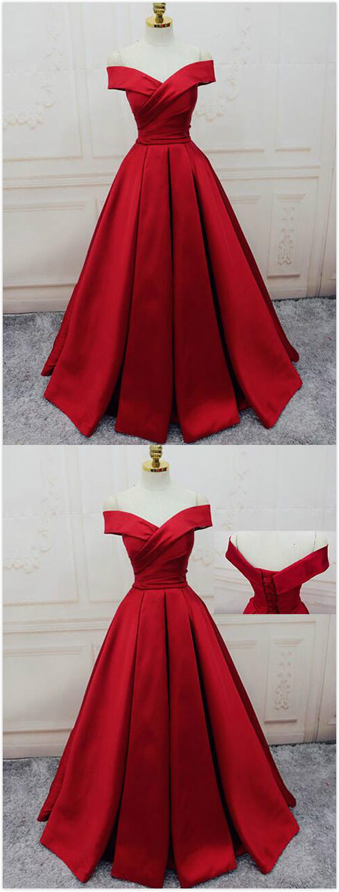 Gorgeous Red Stain Prom Dress,a Line Prom Dress,sexy Prom Dress,off Shoulder Prom Dress,long Evening Dress,lace Up Prom Dress,2018 Prom Dress