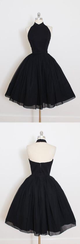 Black Chiffon Prom Dress,simple Homecoming Dress, Prom Dress,halter Homecoming Dress,short Mini Party Dress,high Quality