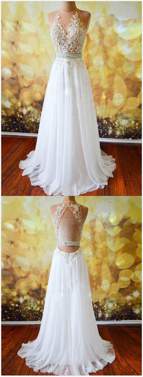 Lace Prom Dress,sexy Prom Dress,chiffon Prom Dress,white A-line Lace Long Prom Dresses, Evening Dresses