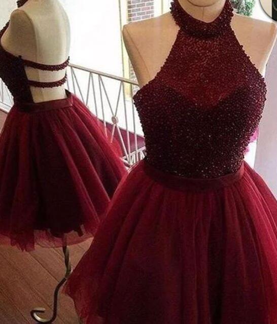 Burgundy Prom Dress,short Prom Dress,tulle Prom Dress,tulle Sequin Short Prom Dress, Cute Homecoming Dress,sweet 16 Gowns