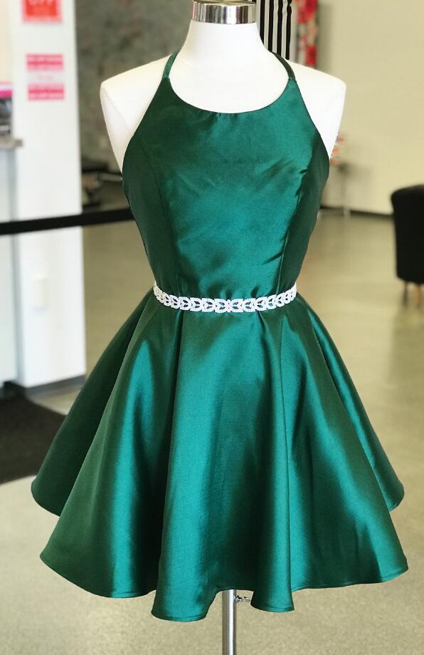 Dark Green Homecoming Dresses,stain Homecoming Dress, Open Back Short Prom Dresses,sexy Homecoming Dress