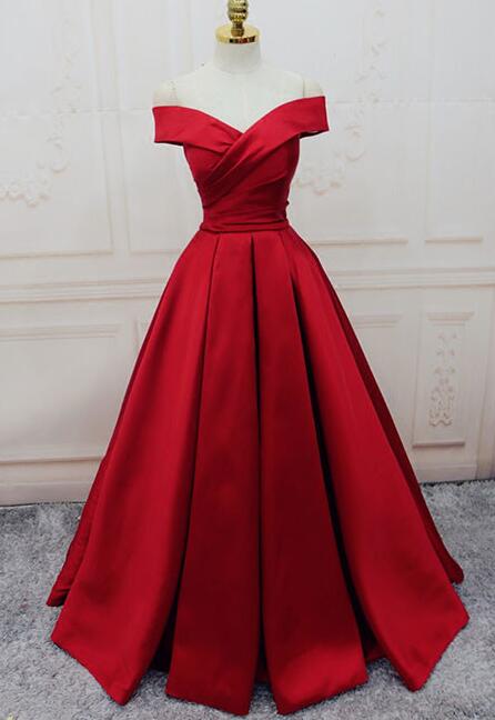 Elegant Off Shoulder Prom Dresses,red Prom Dresses,stain Prom Dresses,a-line Prom Dresses,long Evening Dresses,party Dresses